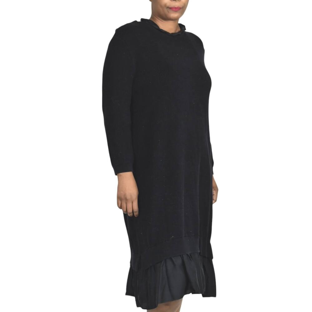 COS Sweater Dress Blue Navy Ruffle Hem Knit Ruched Overlay Layered Size Large - Picture 14 of 14